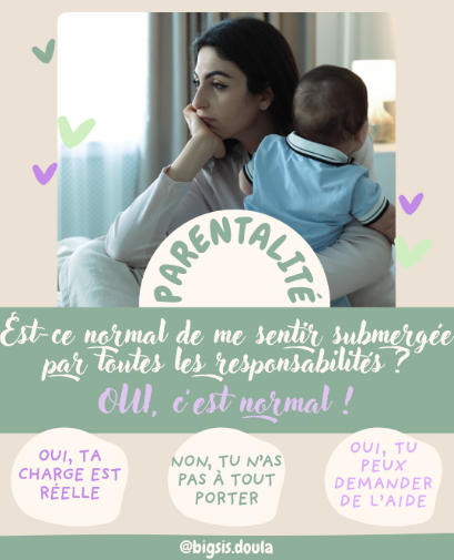 Image avec le message sur le fait de se sentir submergé par ses responsabilités en tant que parent et la charge mentale au quotidien