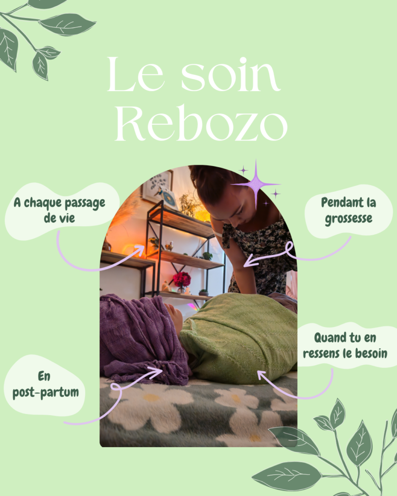 Femme recevant un soin Rebozo avec bercements et serrages, moment de détente et de recentrage