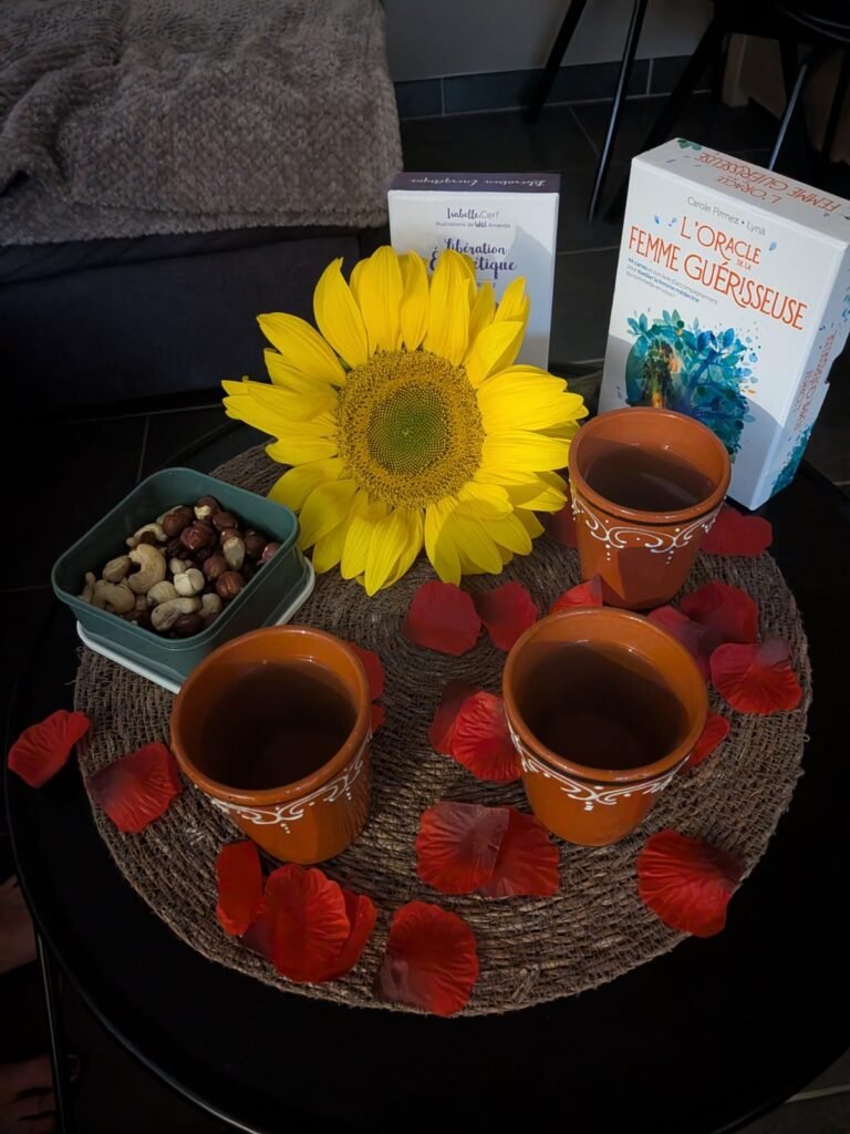 Autel lors d’un rituel Rebozo avec bougies, objets symboliques et ambiance douce et spirituelle dans le nord de la France